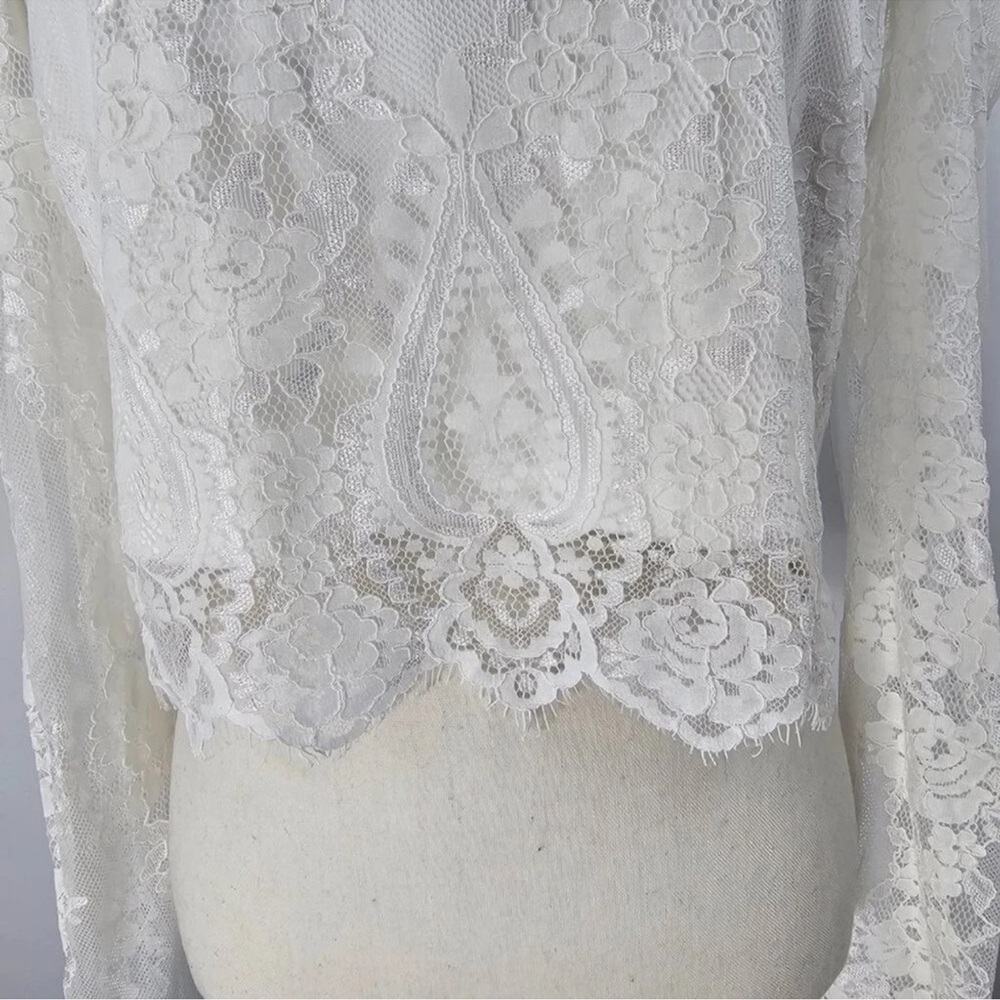 Lulus Women's Ivory Lace Long Puff Sleeve Cropped Blouse Size Medium - Picture 11 of 14